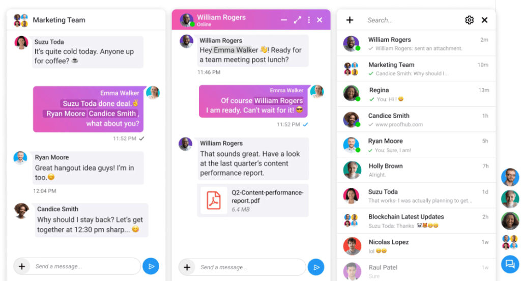 ProofHub chat for team communication