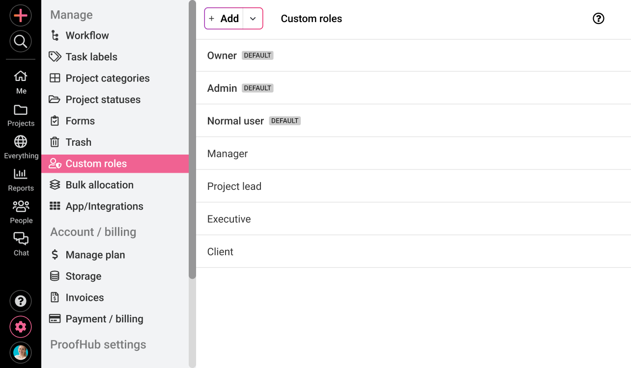 Define custom roles and access with ProoHub