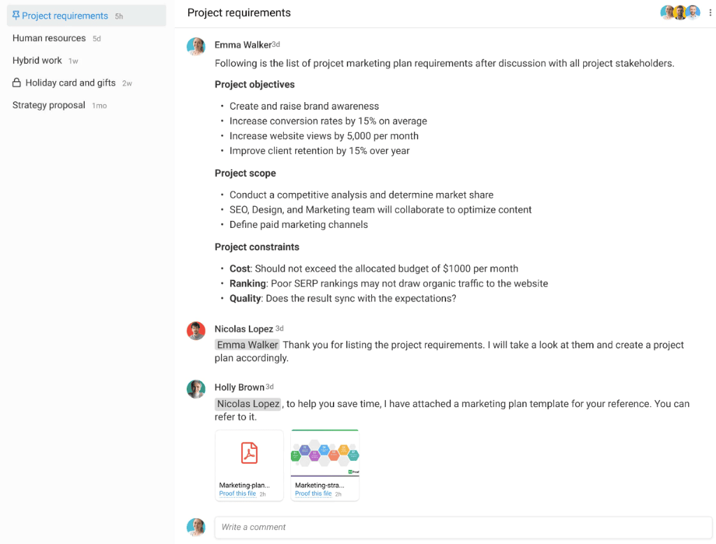 Dedicated space for project discussions