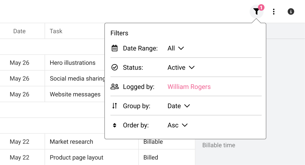 ProofHub’s advanced timer filters