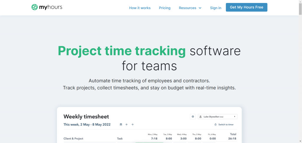 My Hours is a cloud-based time-tracking software