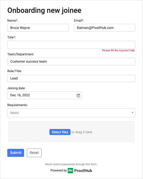 ProofHub Form