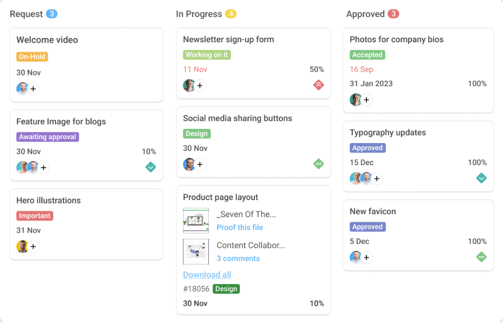 ProofHub kanban board