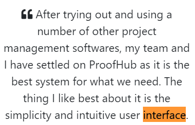 ProofHub user reivew on its interface