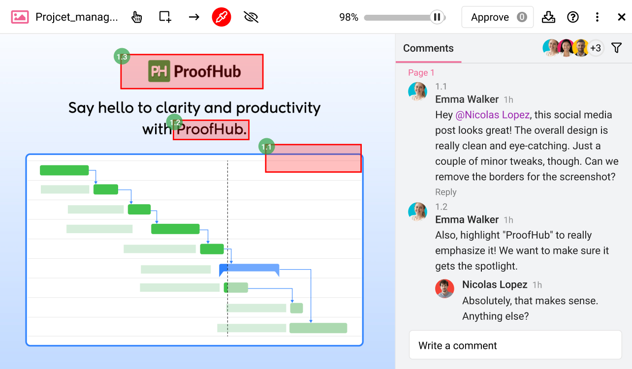 Online proofing feature for constructive feedback and assessment